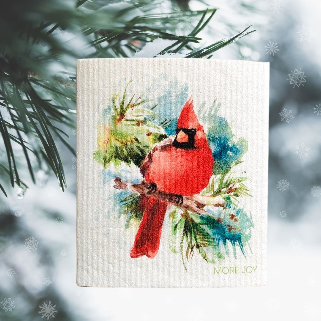 Cardinal Bird Swedish Dishcloth |  Red