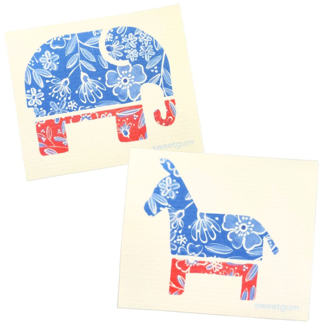 Bipartisan Donkey & Elephant Swedish Dishcloth Set | Red, White & Blue Swedish Dishcloths sweetgum textiles company, LLC 