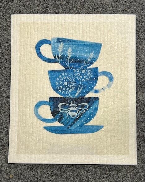 Bloom in Blue Stacked Teacups Swedish Dishcloth Swedish Dishcloths sweetgum textiles company, LLC 