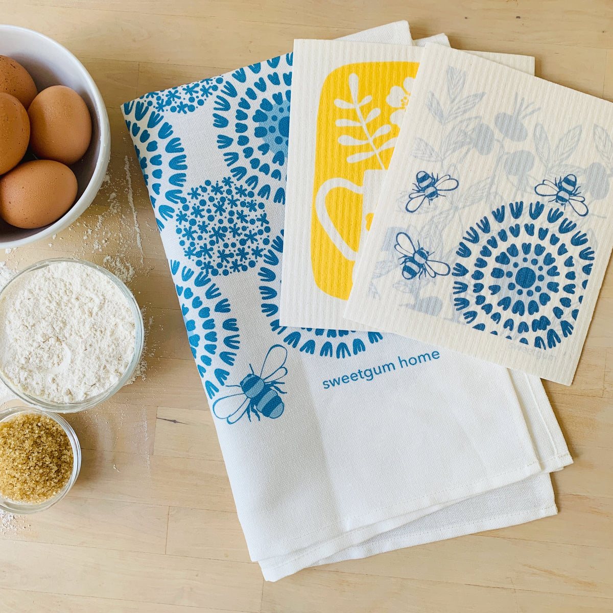 Bloom Tea Towel + 2 Swedish Dishcloths Bundle Tea Towel sweetgum textiles company, LLC 