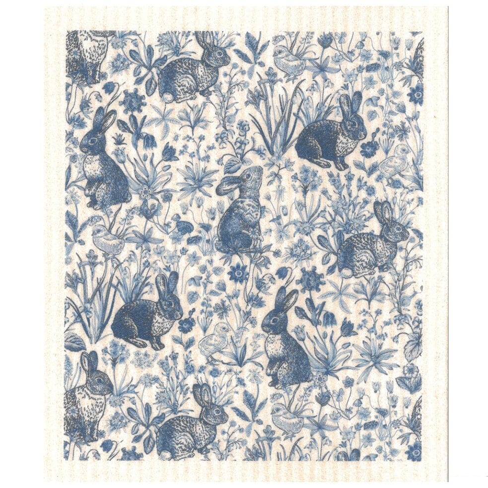 Blue Bunnies in a Flower Meadow | Spring Swedish dishcloth Swedish Dishcloths SWEETGUM TEXTILES CO., LLC 