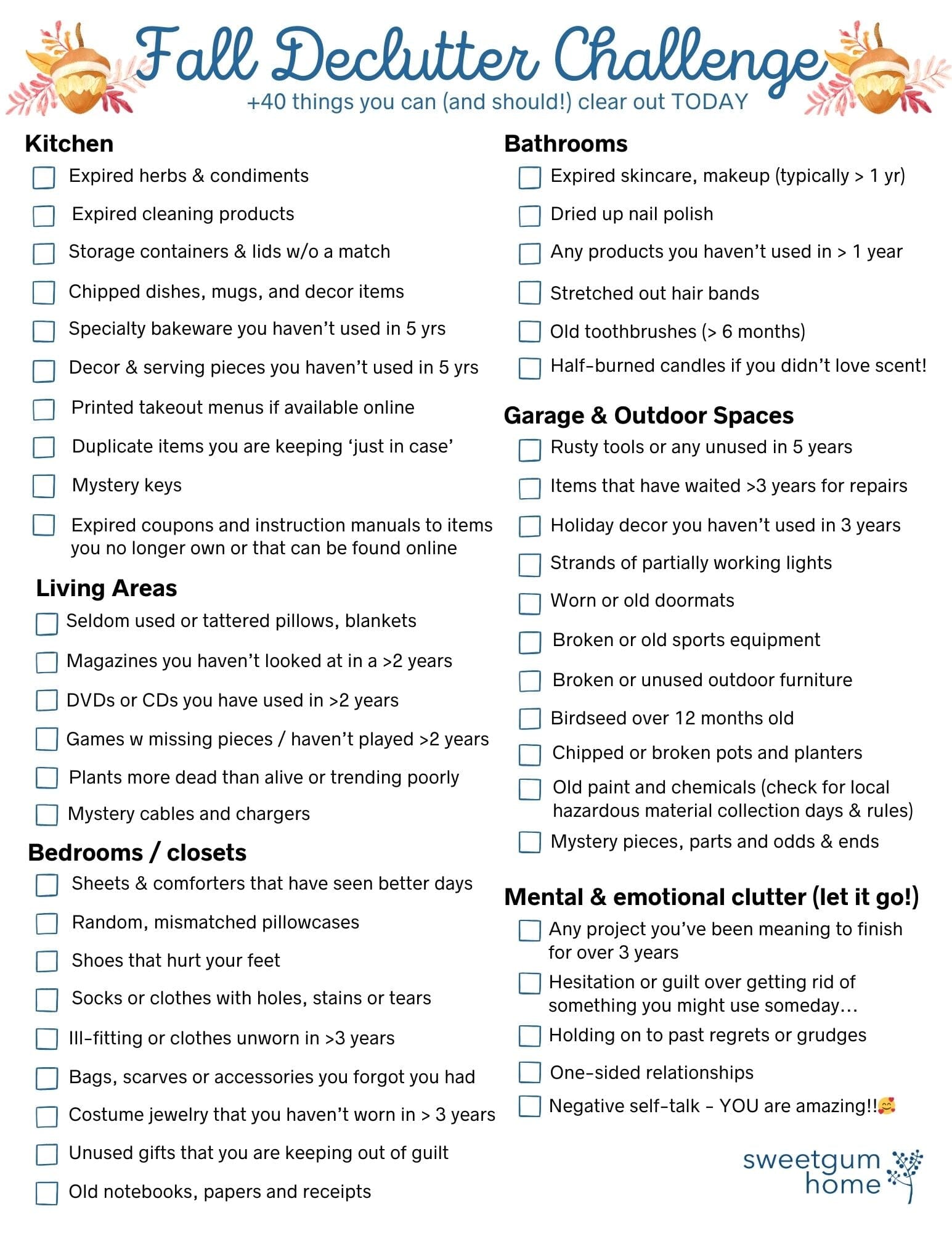 Fall Decluttering Checklist - Free digital download Digital download sweetgum textiles company, LLC 