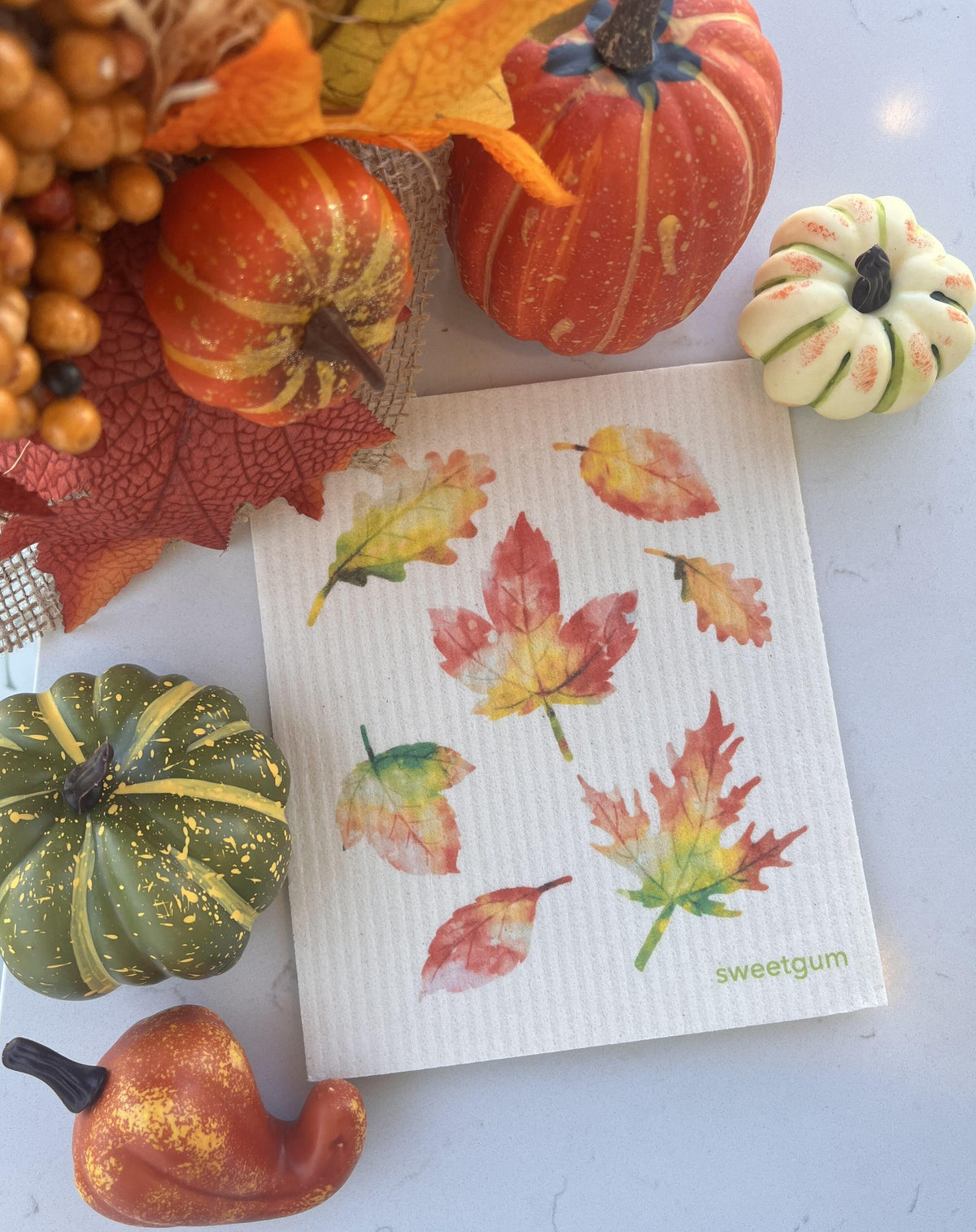 Fall Leaves Swedish Dishcloth | multicolor Swedish Dishcloths SWEETGUM TEXTILES CO., LLC 
