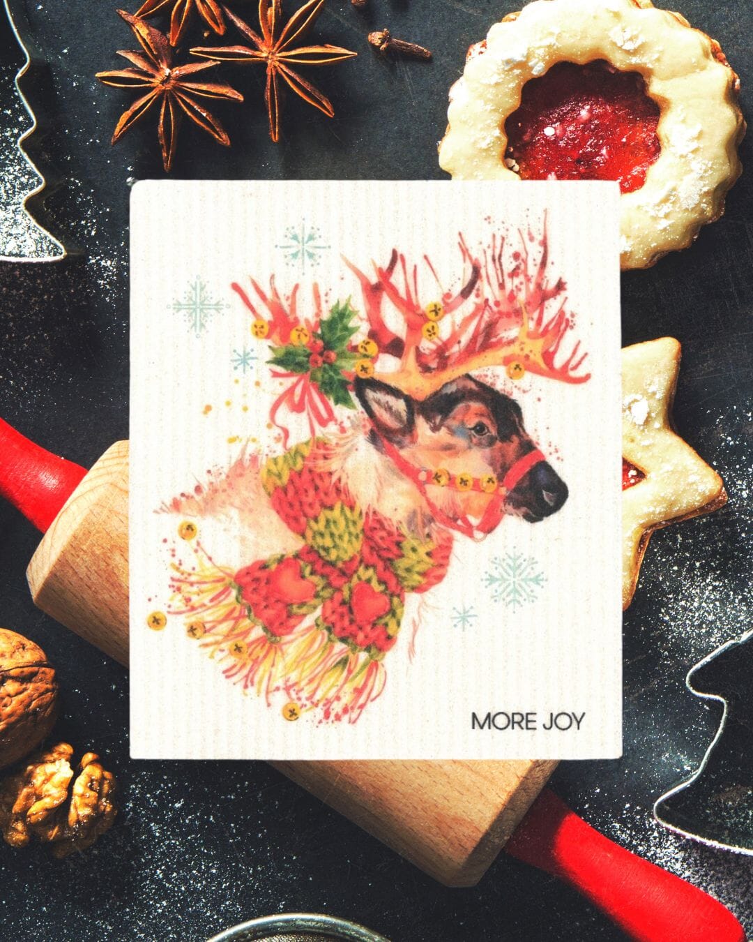 Festival Reindeer Swedish dishcloth | Christmas & Winter Swedish Dishcloths sweetgum textiles company, LLC 