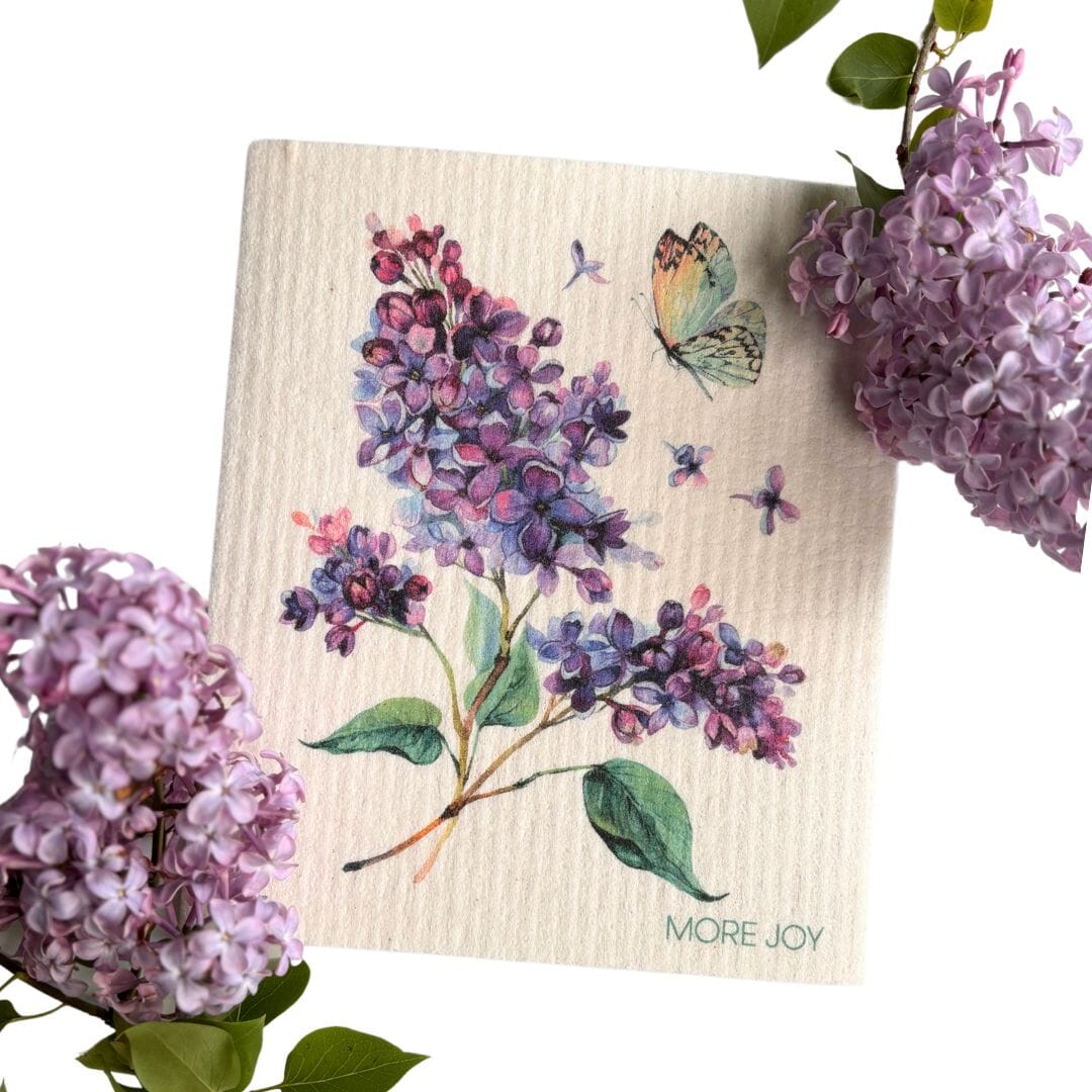 Lilac and Butterfly Swedish Dishcloth | Purple &amp; multi-color Swedish Dishcloths sweetgum textiles company, LLC 