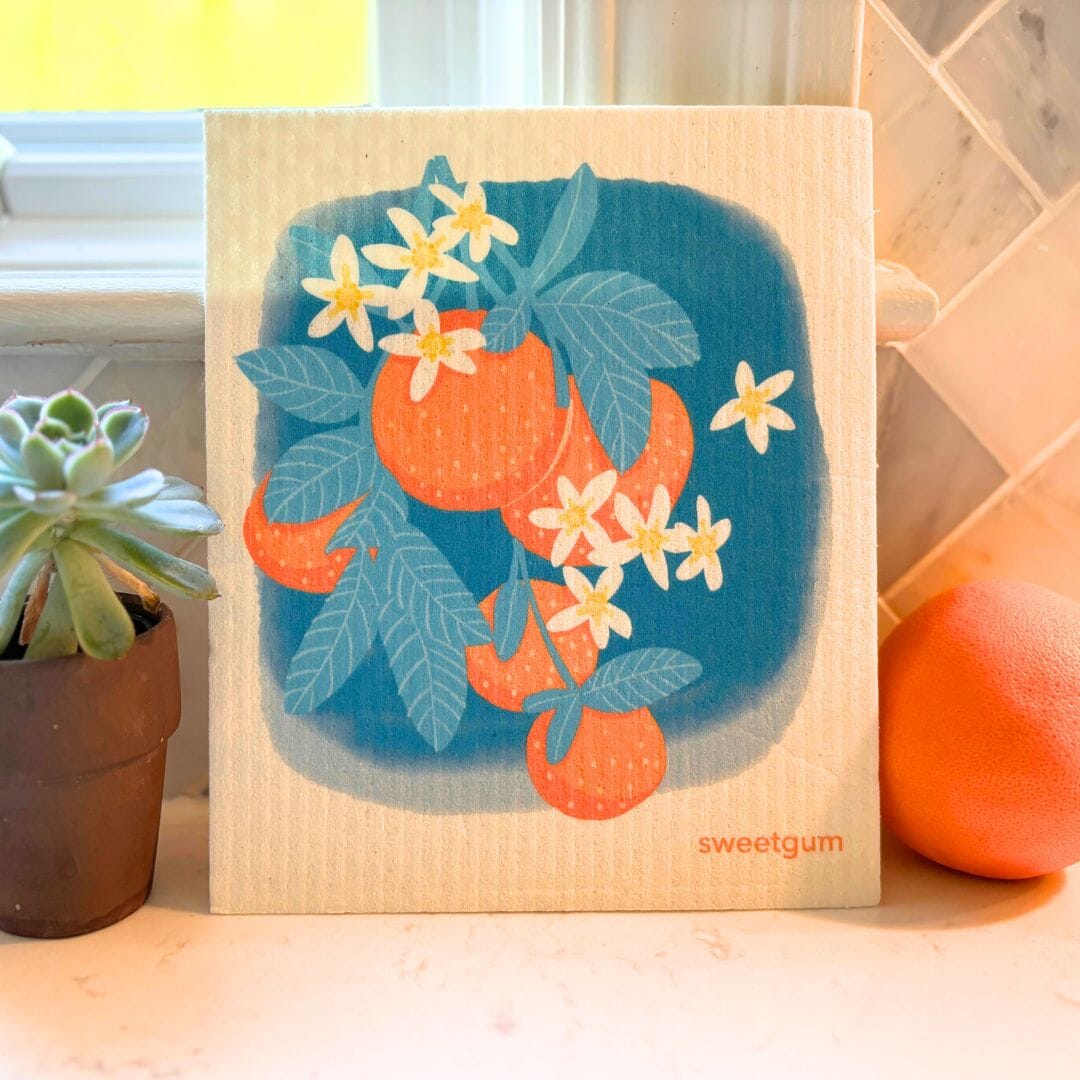 Oranges Swedish Dishcloth | Orange &amp; Blue | Sweetgum Home Swedish Dishcloths SWEETGUM TEXTILES CO., LLC 