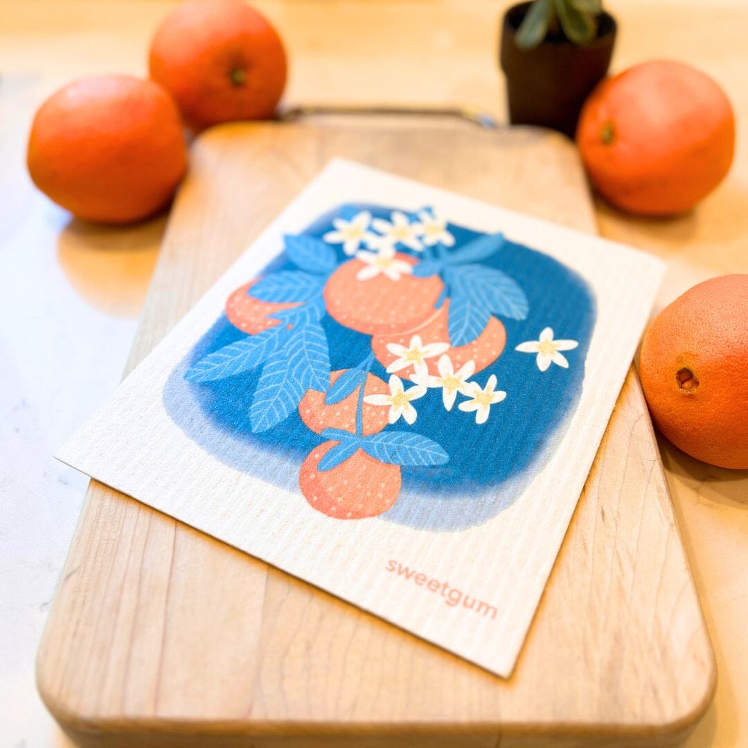 Oranges Swedish Dishcloth | Orange &amp; Blue | Sweetgum Home Swedish Dishcloths SWEETGUM TEXTILES CO., LLC 