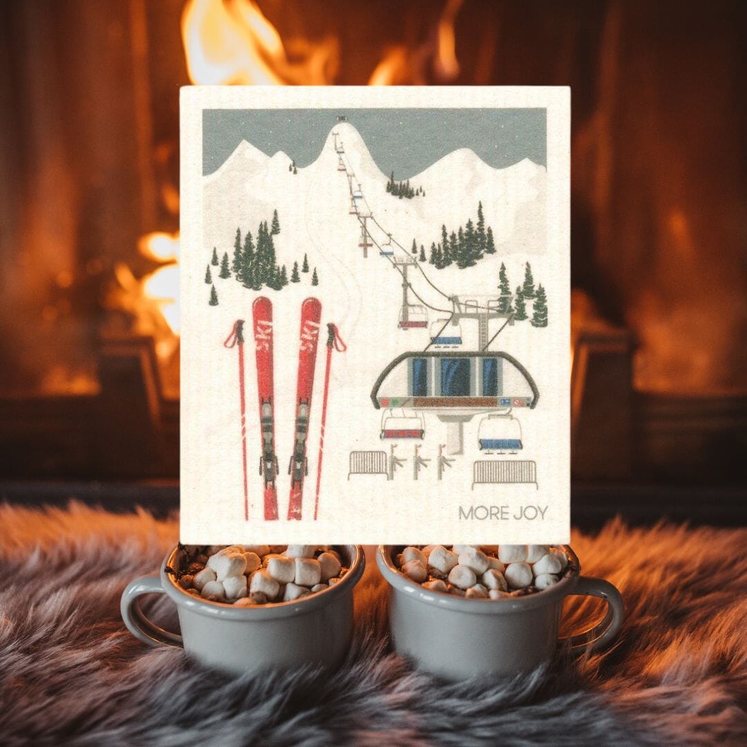 Ski Slopes Winter Swedish Dishcloth | Grey and white Swedish Dishcloths SWEETGUM TEXTILES CO., LLC 