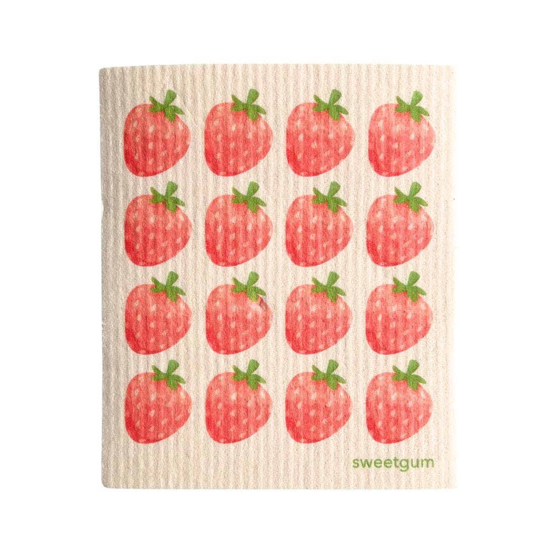 Strawberries Swedish dishcloth | pink and green Swedish Dishcloths SWEETGUM TEXTILES CO., LLC 