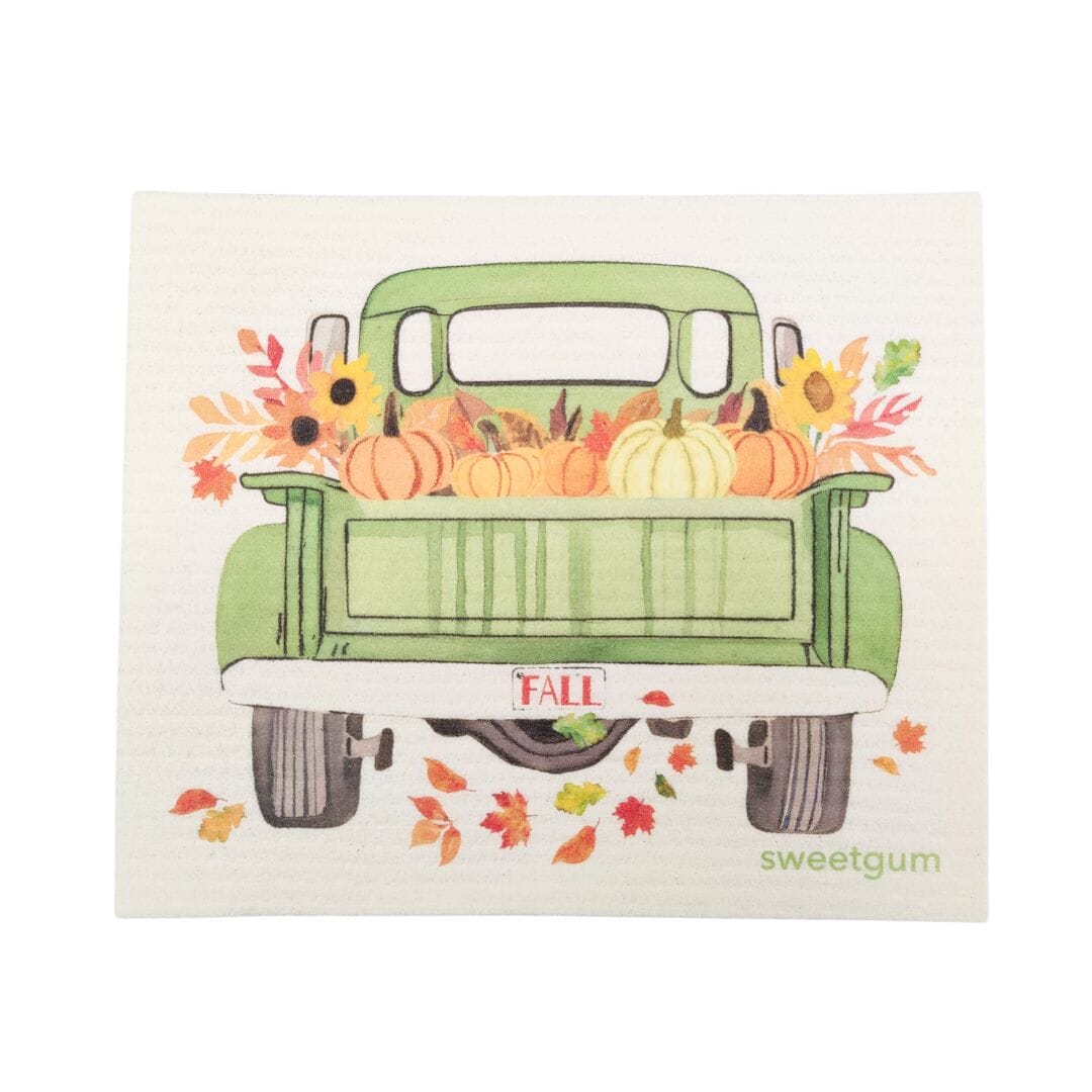 Vintage Truck with Pumpkins & Sunflowers | Fall Swedish Dishcloth Swedish Dishcloths sweetgum textiles company, LLC 