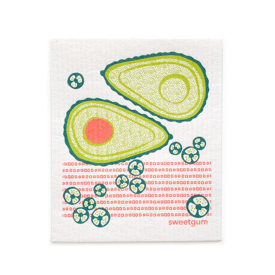 Avocado Swedish Dishcloth | Green/ Coral | 8" x 6.75" | Sweetgum Swedish Dishcloths SWEETGUM TEXTILES CO., LLC 