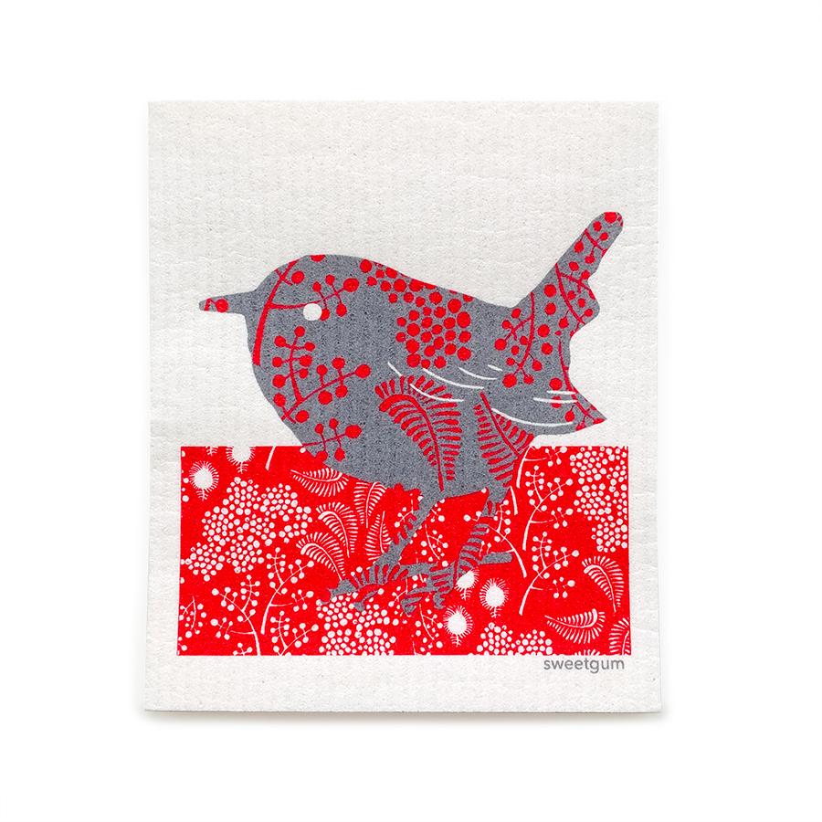 Bird Swedish Dishcloth | Black / Red | 8&quot; x 6.75&quot; | Sweetgum Swedish Dishcloths SWEETGUM TEXTILES CO., LLC 
