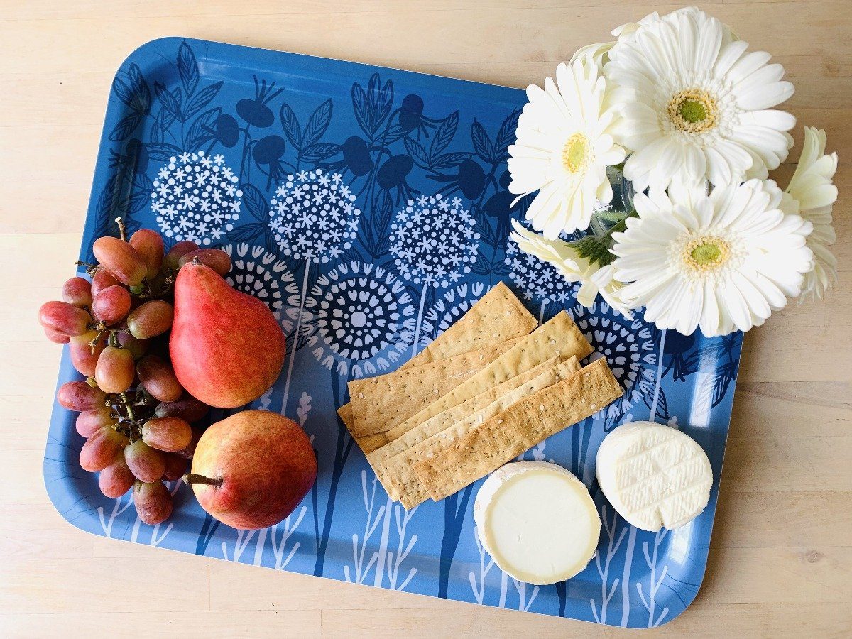 Bloom in Blue Tray | wood and melamine | 17&quot; x 13&quot; | Sweetgum tray sweetgum textiles company, LLC 