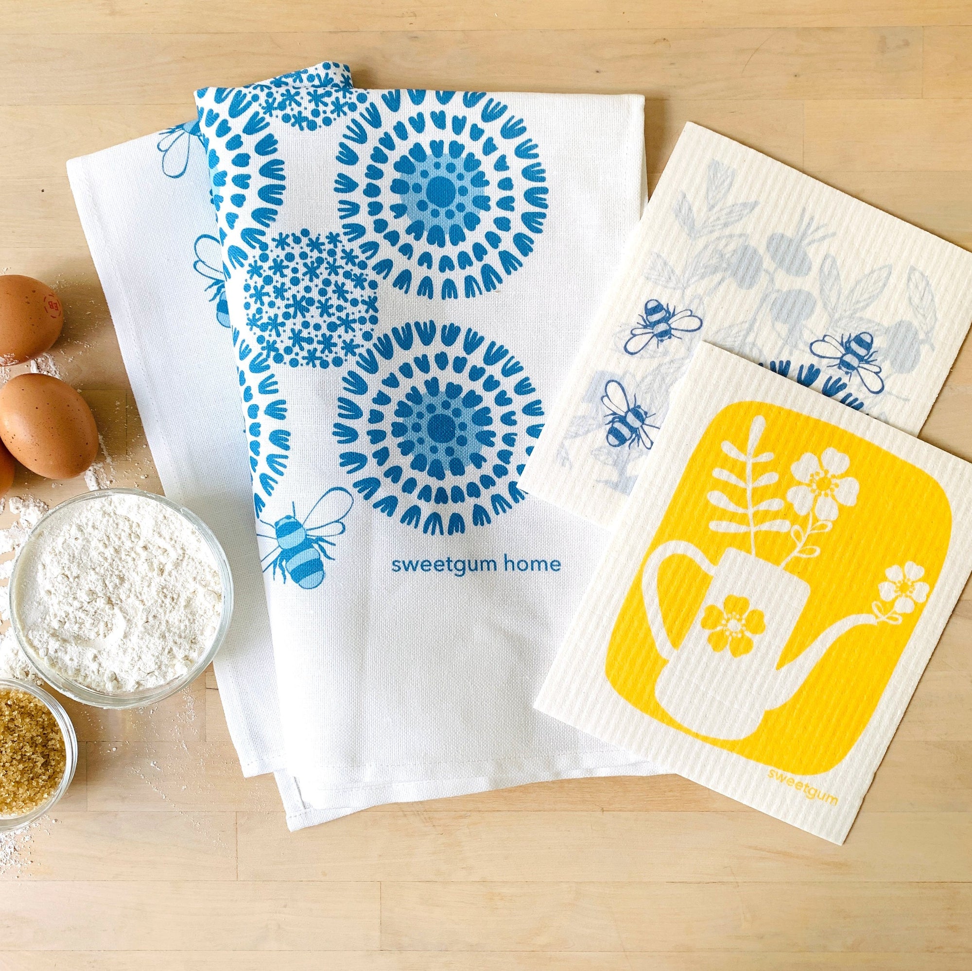 Bloom Tea Towel + 2 Swedish Dishcloths Bundle Tea Towel sweetgum textiles company, LLC 