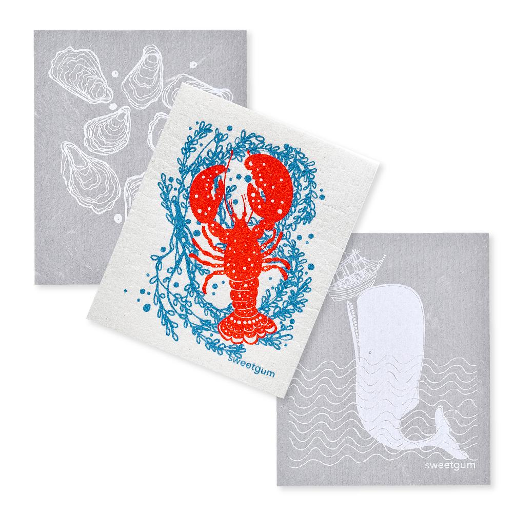 Bundle of 3 Swedish Dishcloths | Lobster, Oysters & Whale Swedish Dishcloths sweetgum textiles company, LLC 