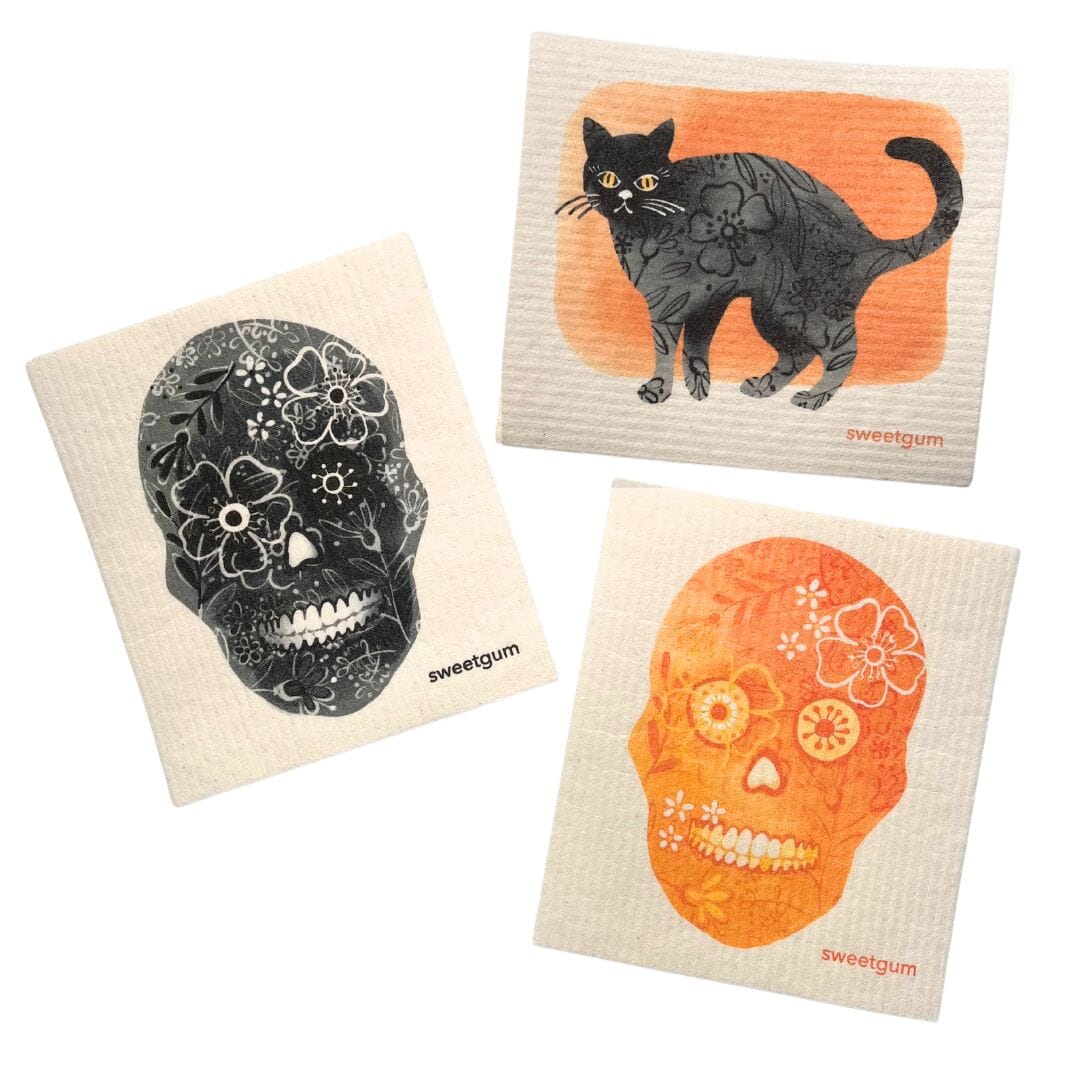 Bundle of 3 Swedish Dishcloths | Spooky & Sweet Halloween (Orange & Black) Swedish Dishcloths sweetgum textiles company, LLC 