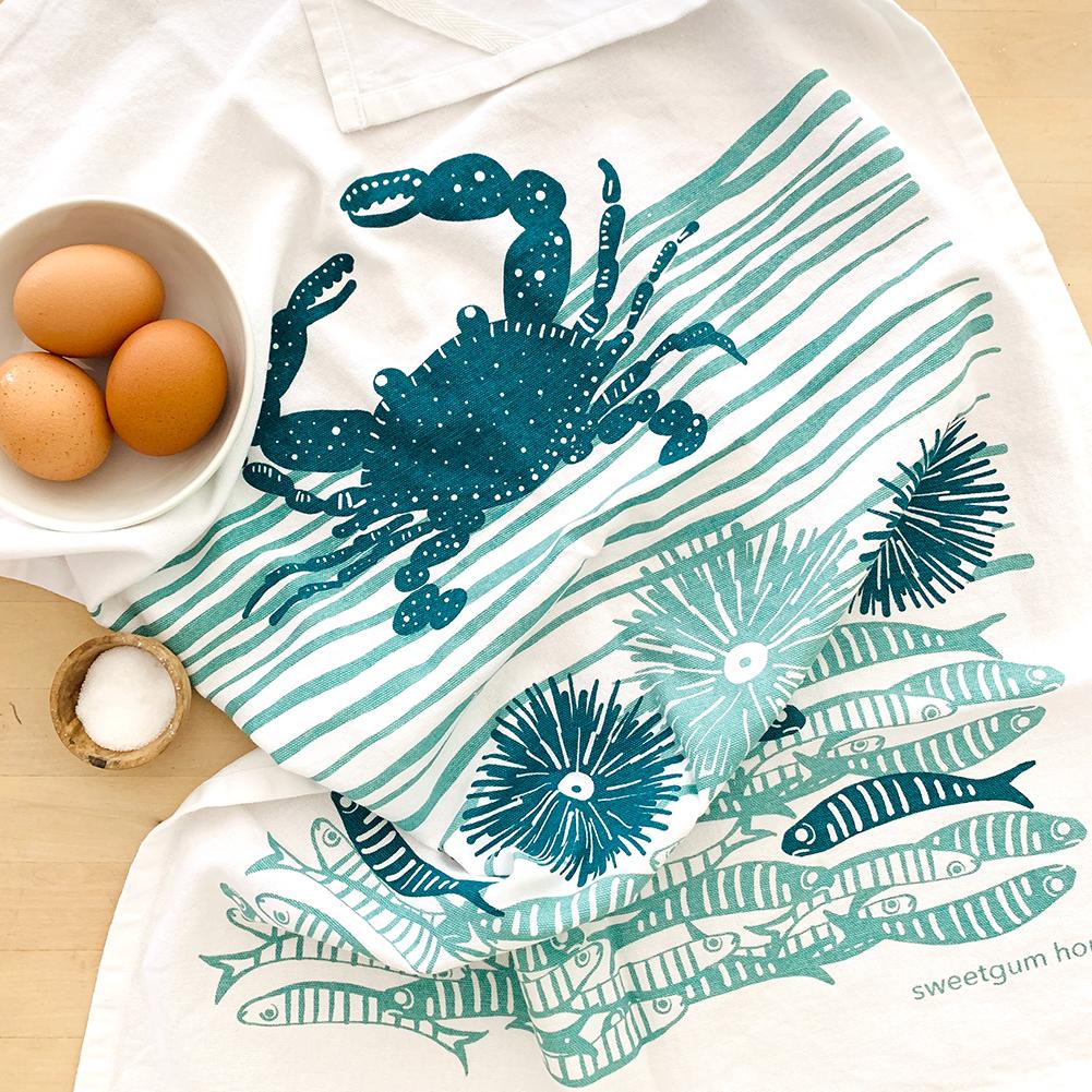 Crab Tea Towel + 2 Swedish Dishcloths Bundle Tea Towel sweetgum textiles company, LLC 