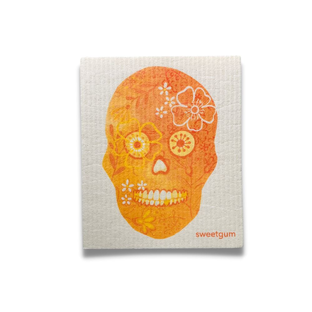Halloween Skull Swedish Dishcloth | Orange Swedish Dishcloths sweetgum textiles company, LLC 