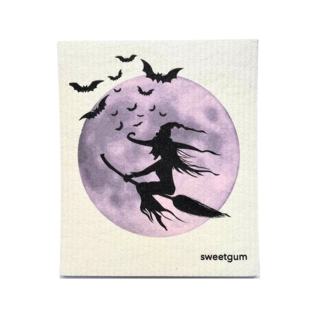 Halloween Witch and Moon Swedish Dishcloth | Purple &amp; Black Swedish Dishcloths sweetgum textiles company, LLC 