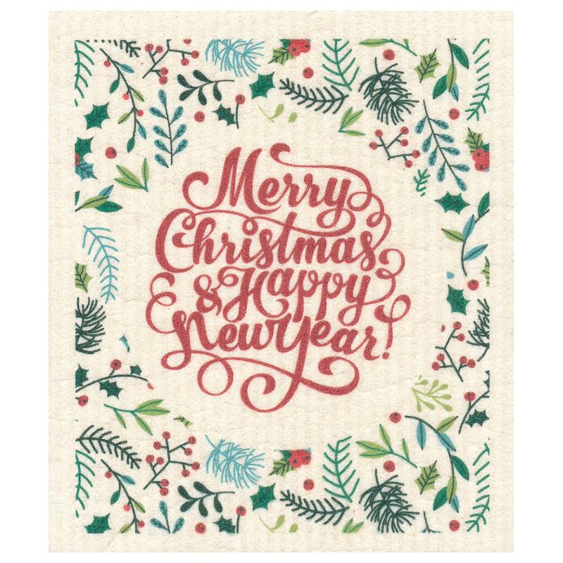 Merry Christmas & Happy New Year Dishcloth Swedish Dishcloths sweetgum textiles company, LLC 