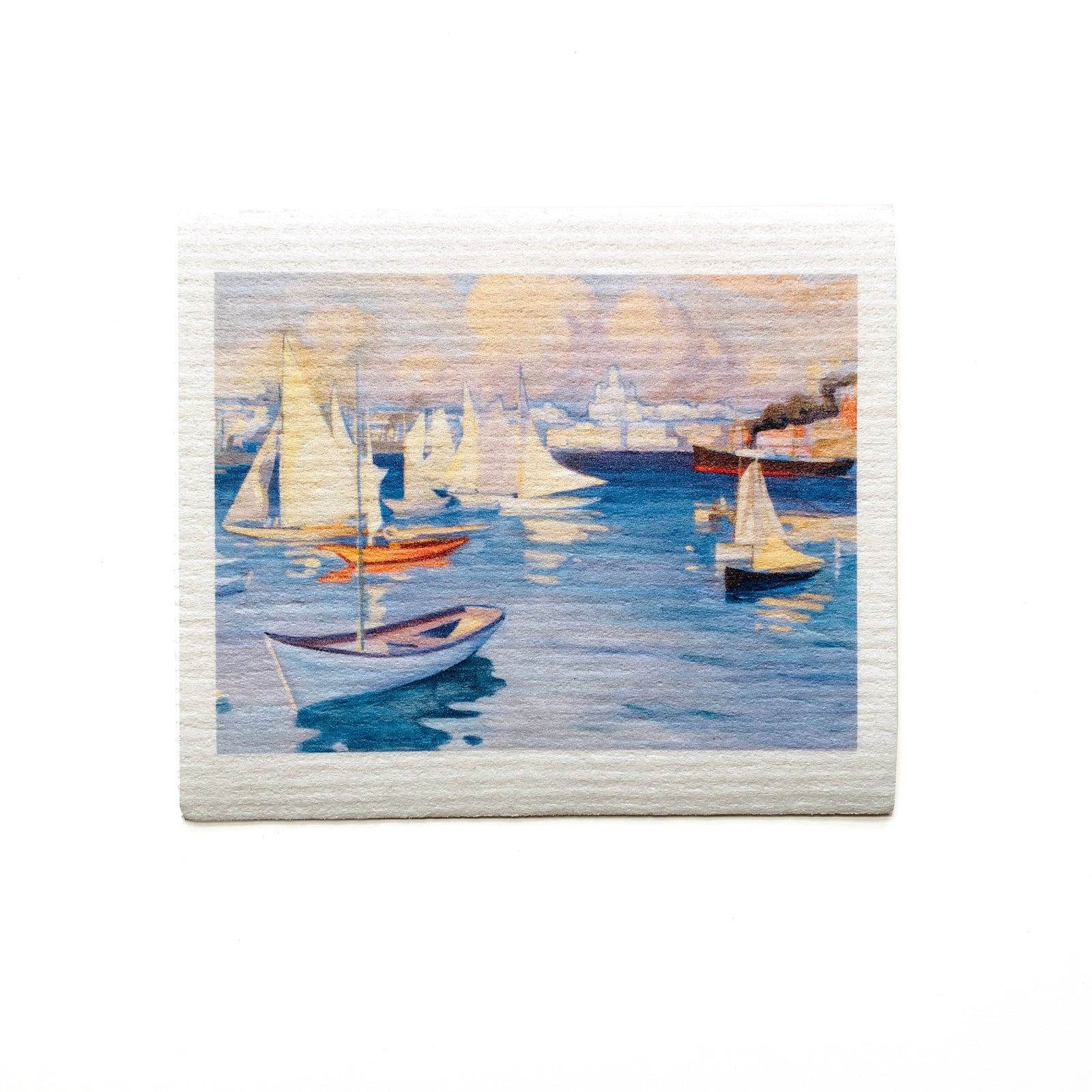 Sailboats in Harbor Swedish Dishcloth Swedish Dishcloths SWEETGUM TEXTILES CO., LLC 