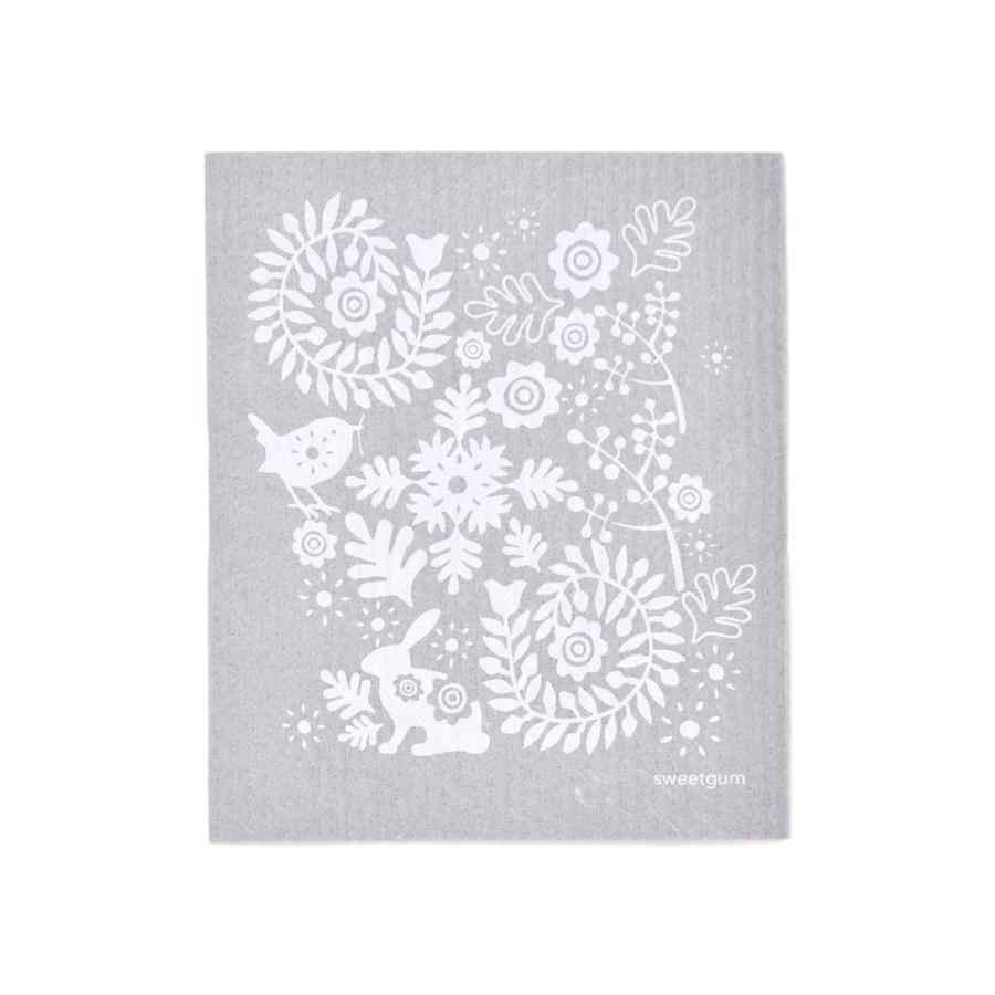 Small Bunny Swedish Dishcloth | White on Gray | 8" x 6.75" | Sweetgum Swedish Dishcloths SWEETGUM TEXTILES CO., LLC 