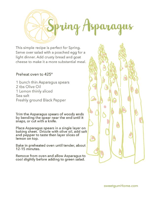 Spring Asparagus Recipe sweetgum textiles company, LLC 
