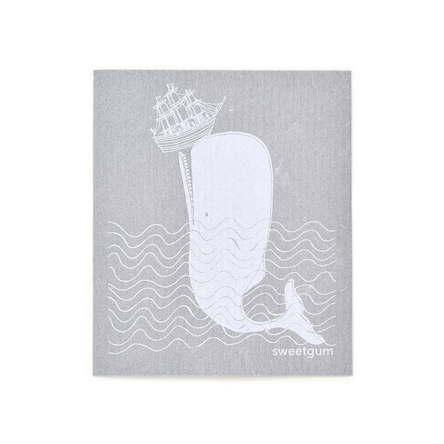 Whale Swedish Dishcloth | White on Gray | 8&quot; x 6.75&quot; | Sweetgum Swedish Dishcloths SWEETGUM TEXTILES CO., LLC 