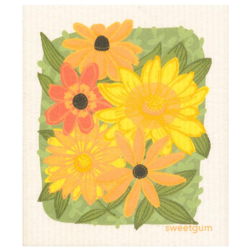 Yellow Flowers & Leaves Swedish Dishcloth | Sweetgum Home Swedish Dishcloths sweetgum textiles company, LLC 